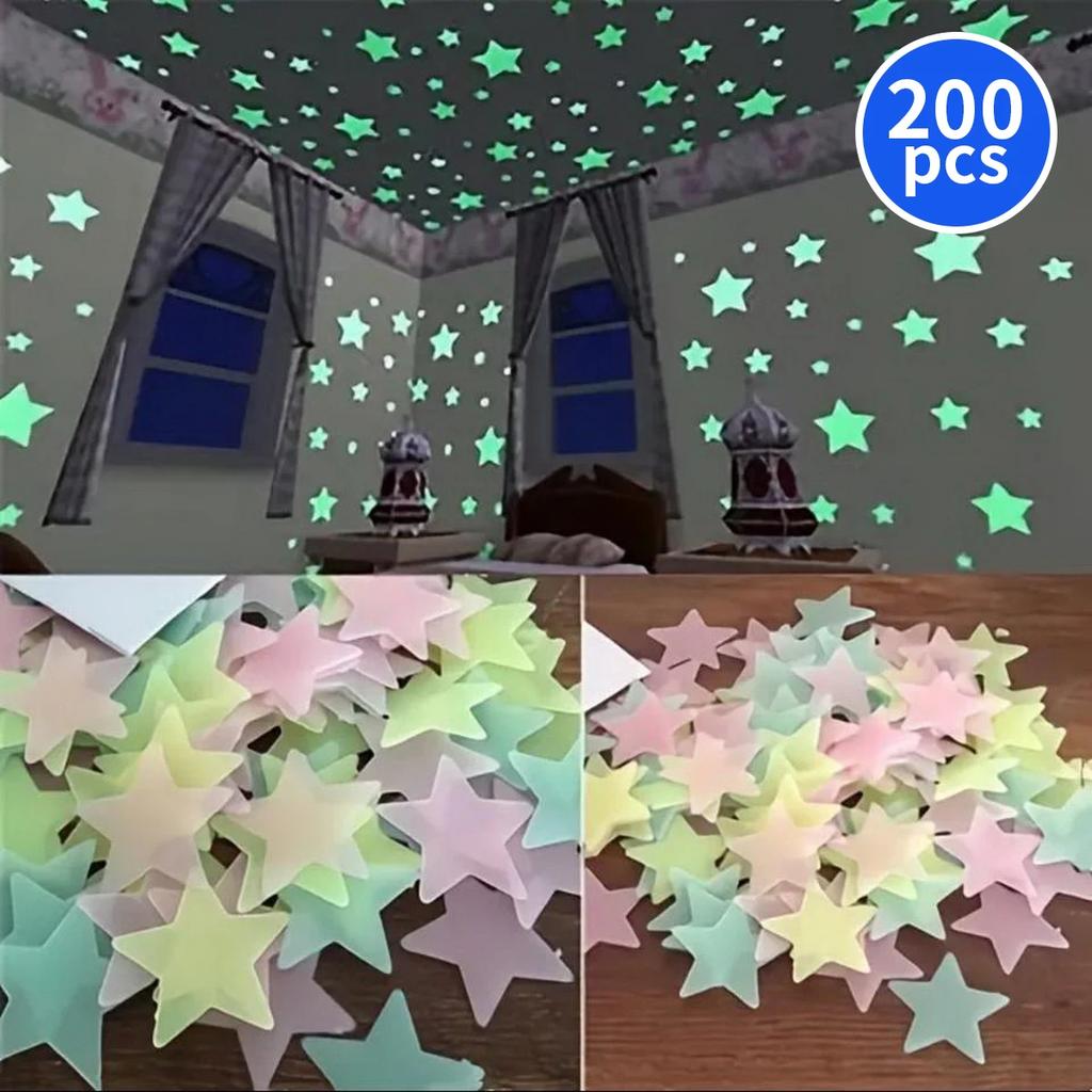 Glow-in-the-Dark Fluorescent Star Stickers for Walls Ceilings 100/200/300pcs Twinkling Night Sky Effect for Bedroom Decorations