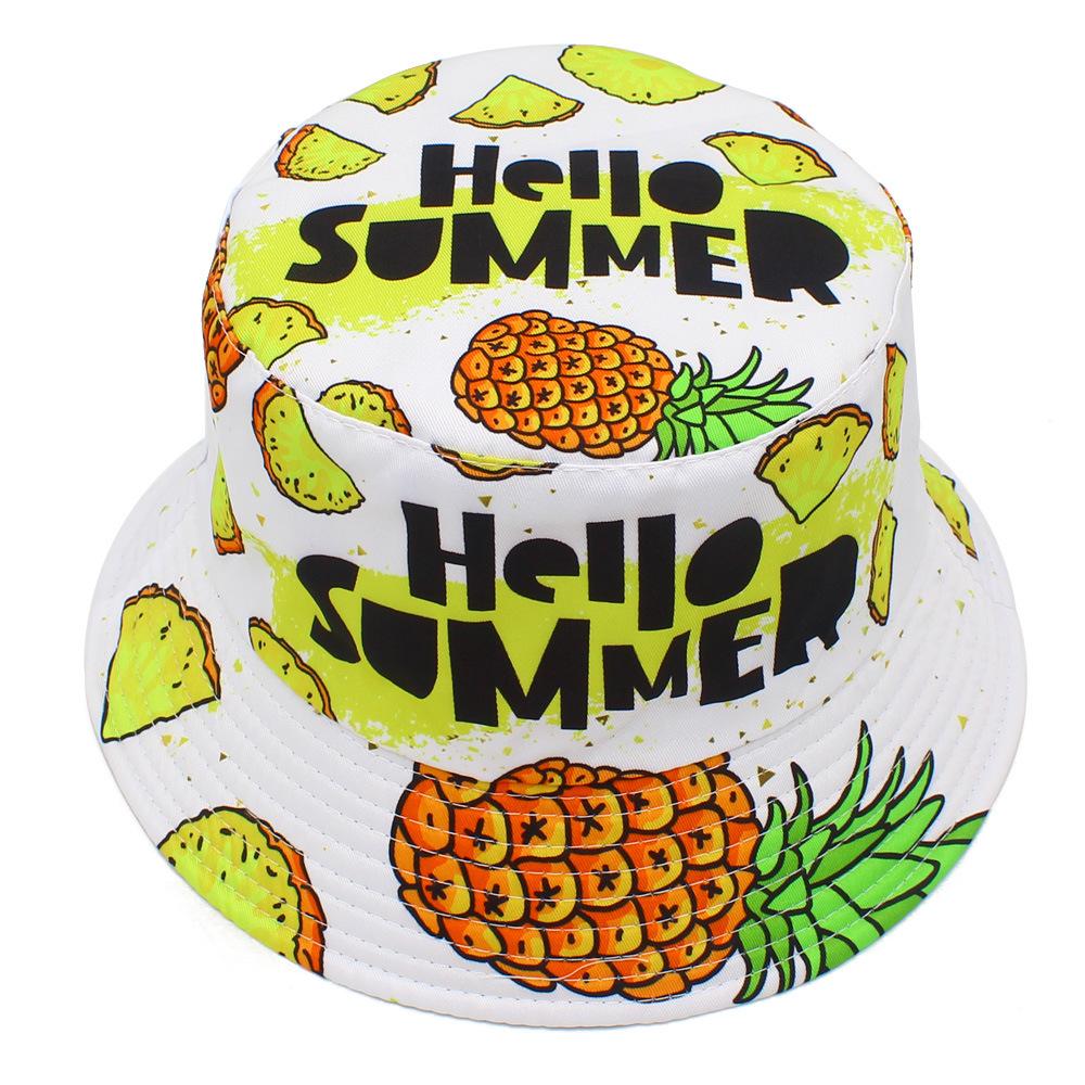 HELLO SUMMER Pineapple Pattern Bucket Hat Women Men Summer Outdoor Sunscreen Fisherman Hat Fashion Fruit Decorate Panama Hip Hop