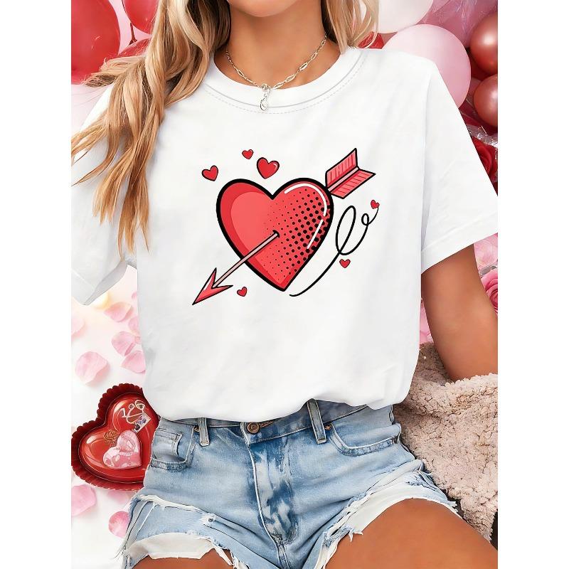 Plus Size - Plus Size - Wear Your Affection with This Romantic Love Arrow Printed Plus-Size Women S Casual Round-Neck T-Shirt S белый