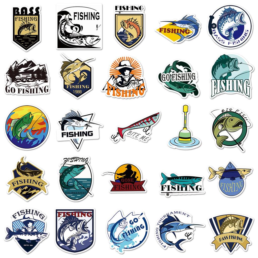 50 Original Waterproof Fishing Cartoon Stickers for Rods, Phones, and Cups