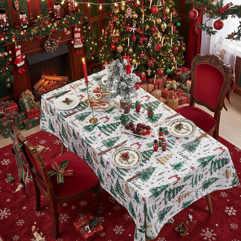 Tablecloth Party Printed Tablecloth Labeled New Year'S Tablecloth Polyester Christmas Snowflake Tablecloth