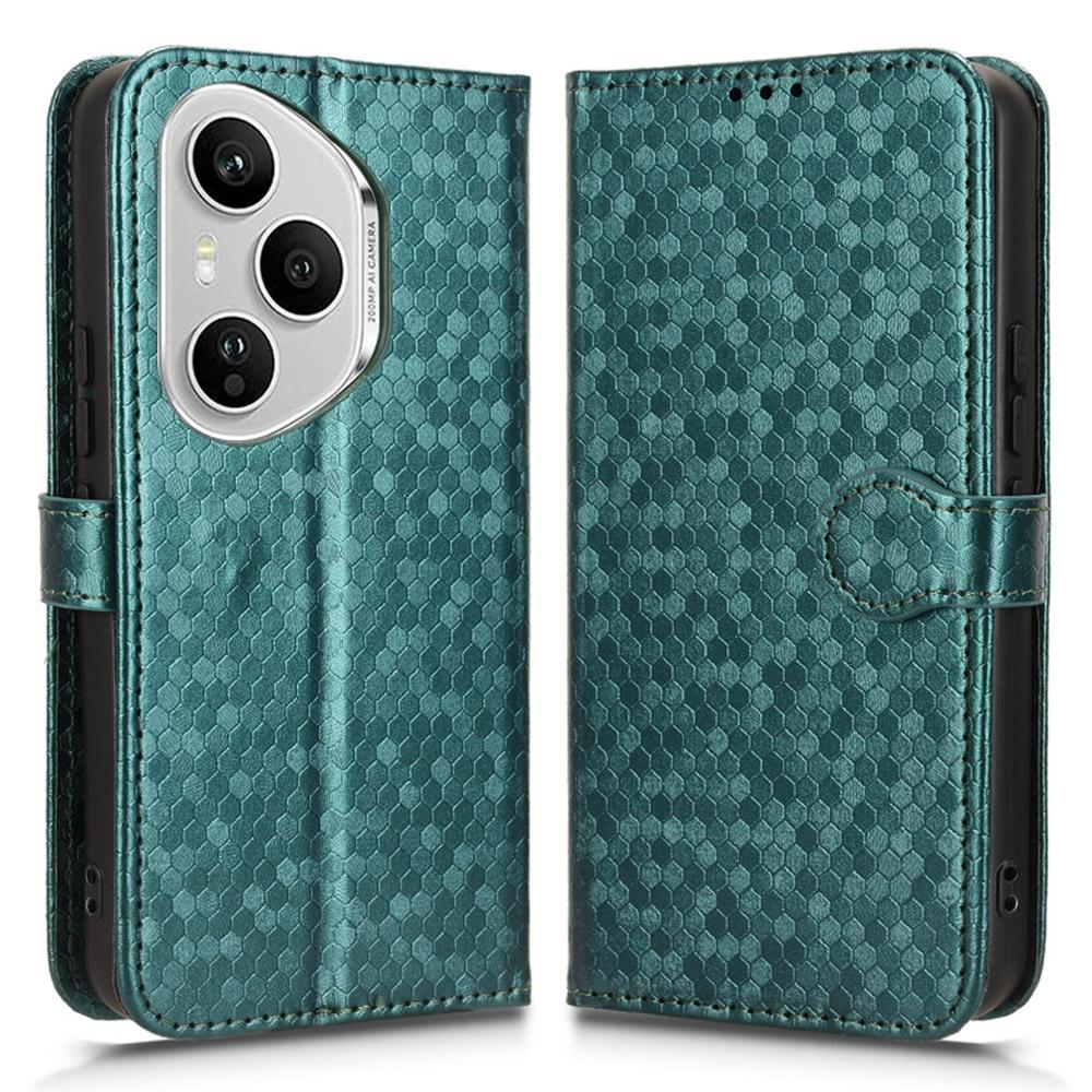 For Honor 400 Pro 5G (Global) Wallet Case Dot Pattern Imprint PU Leather Phone Cover with Wrist Strap