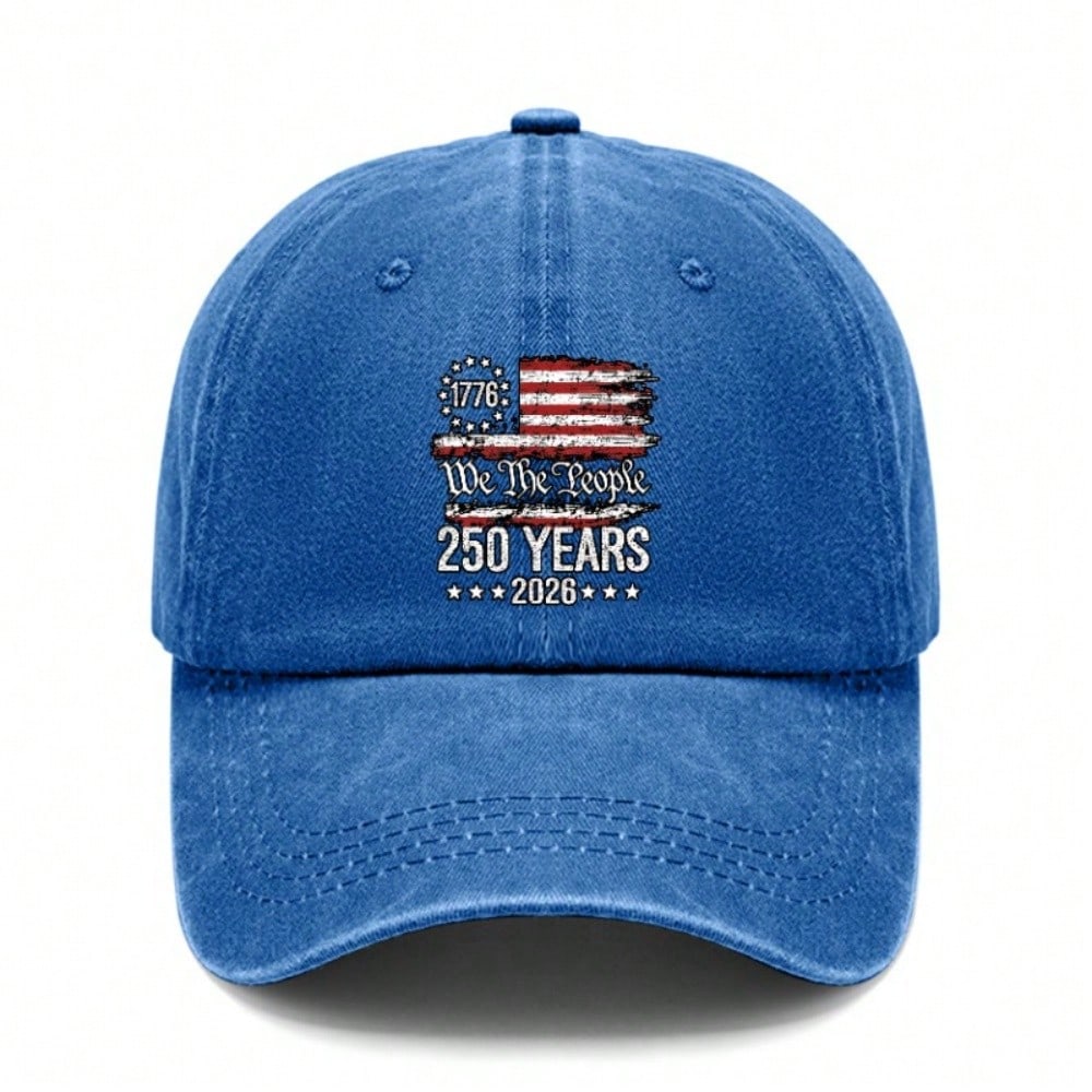 Patriotic Baseball Hat - Vintage Washed Print 1776-2026 USA Flag Adjustable Sun Cap Unisex Casual Daily Wear Baseball Cap