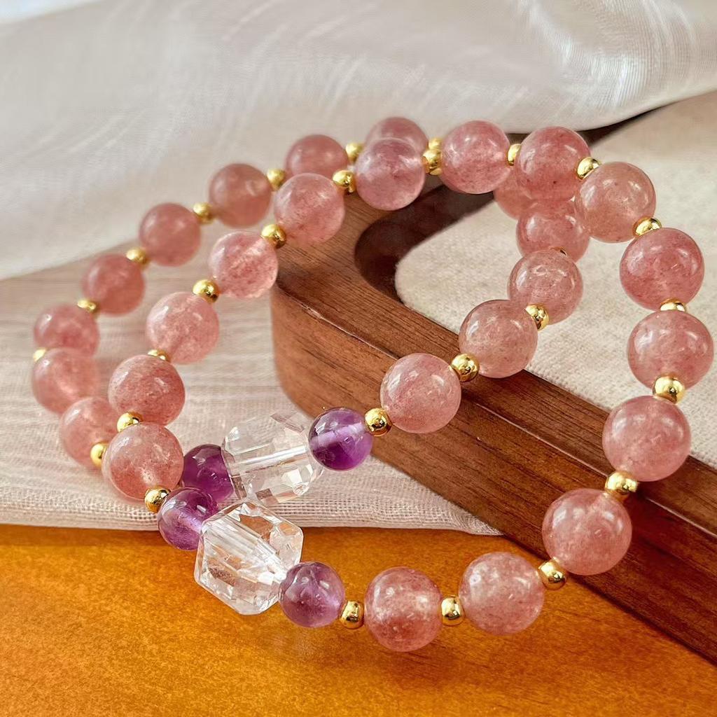 Vintage Natural Strawberry Crystal White Crystal Amethyst Bracelet Bracelet