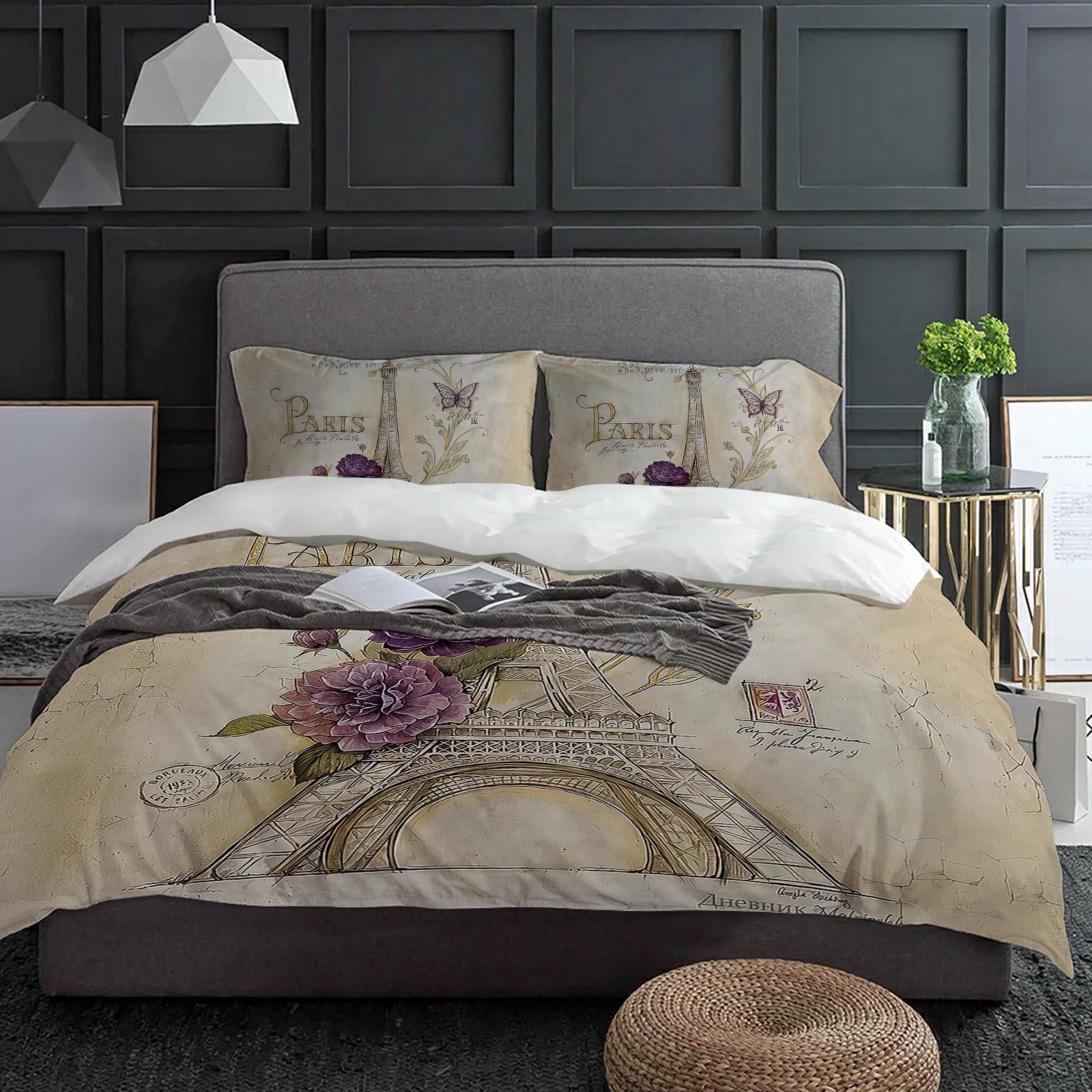 

Винтажный пододеяльник с Эйфелевой башней, цветами и бабочкой с наволочкой, на заказ, 3 предмета, постельное белье, пододеяльник, двуспальная кровать, домашний текстиль EU single(135x200cm)
