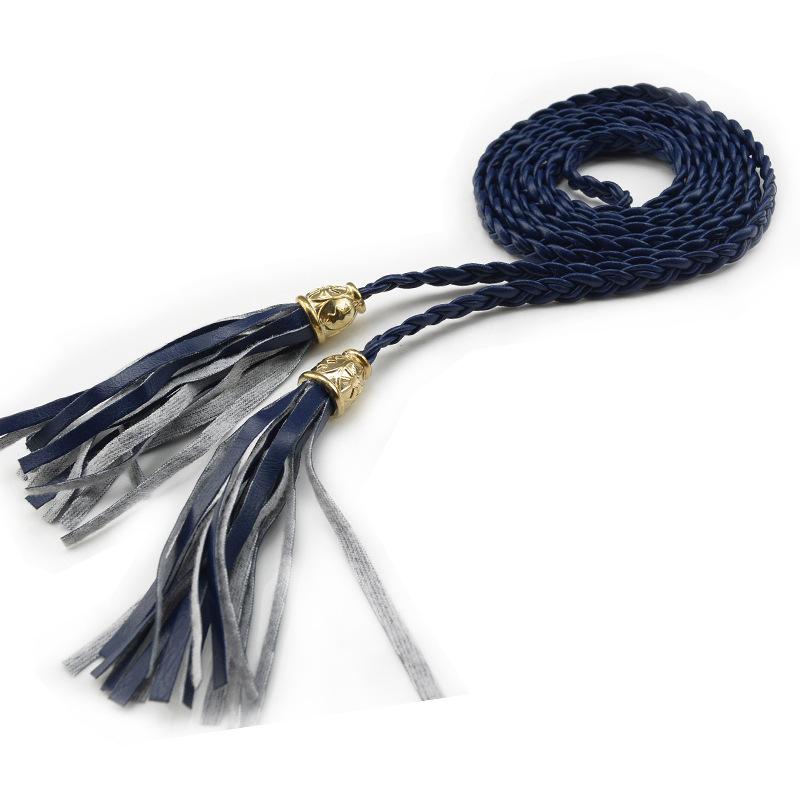 Women Girl Weaving Leather Belt Tassel Waistband Female All-match Waist Belt for Dress