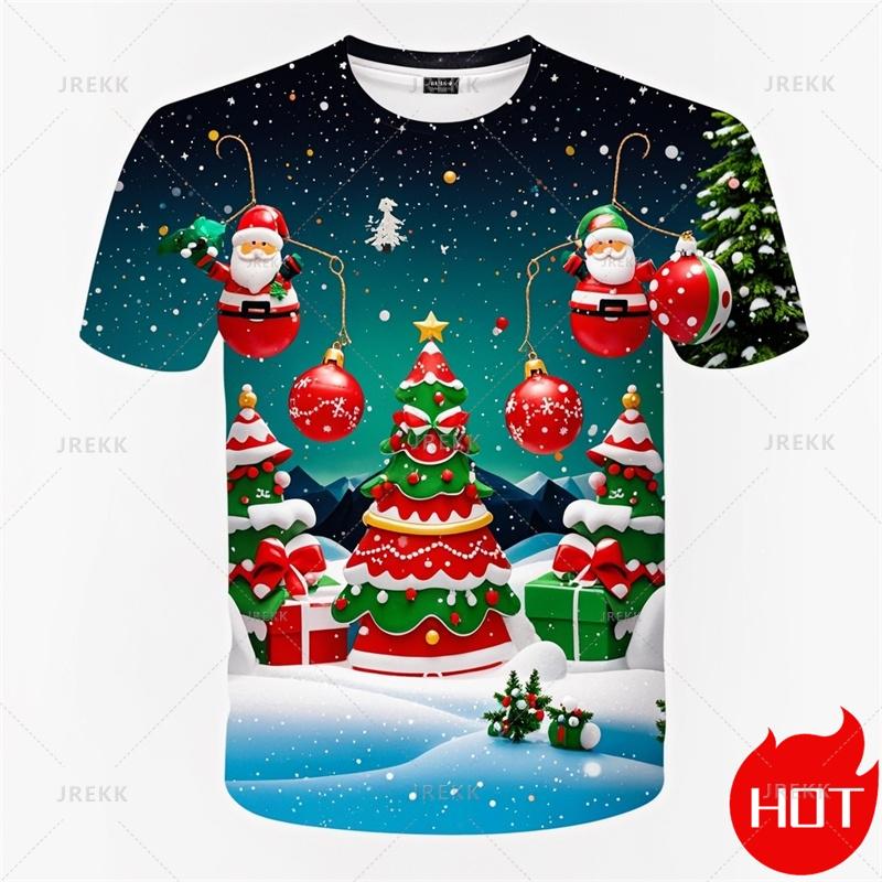 Καλοκαιρινή Μόδα 3D Χαρούμενα Χριστούγεννα Τυπωμένο T-Shirt Χαριτωμένο Άγιος Βασίλης Χριστουγεννιάτικα Γραφικά T-shirts Άνδρες Αστεία Ρούχα Δρόμου Ανδρικά Ρούχα