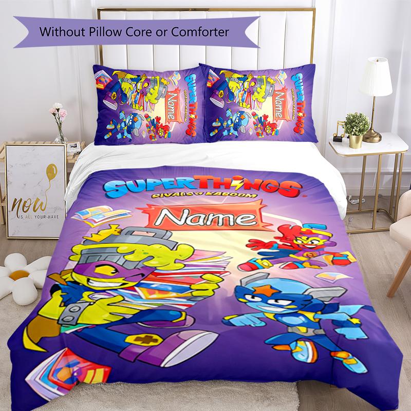 3pcs Custom Name SuperZings Bedding Set Duvet Cover Closure Includes 1 Duvet Cover & 2 Pillowcases for All Seasons Bedroom Decor