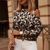 2023 Hot-Selling Women's Autumn/Winter Long Sleeve Chain Halter Print Button Top