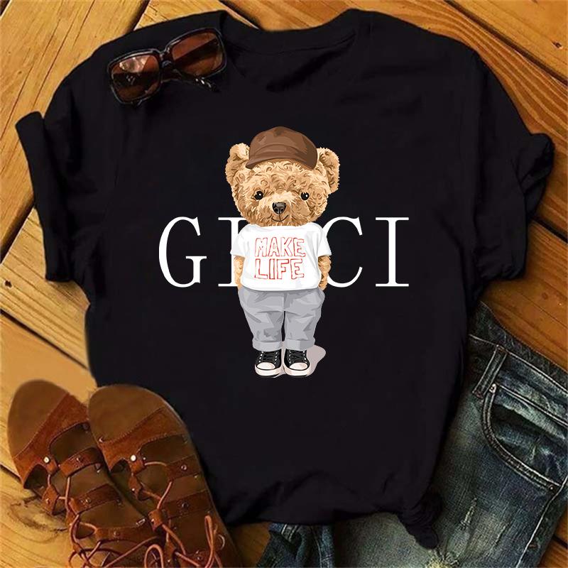 Clothes Ladies Summer T Clothing Print Fashion Casual T-shirts Golf Bear Letter 90s Trend Cute Short Sleeve Women Female Graphic