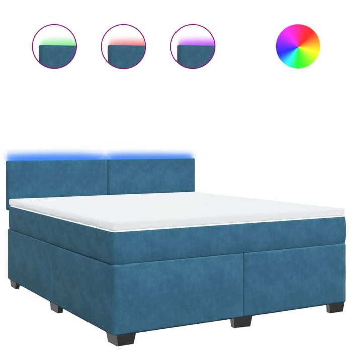VidaXL Sommier à lattes de lit et matelas bleu 180x200 cm velours, lit, lit à plate-forme, lit à panneaux, meuble de chambre 3288676