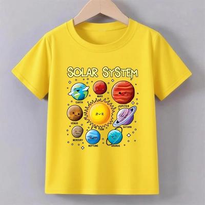 Teenage Solar System Colorful Printed T-shirt Boys Girls Summer Casual Fashion Round Neck Short Sleeve Tops Children Clothing