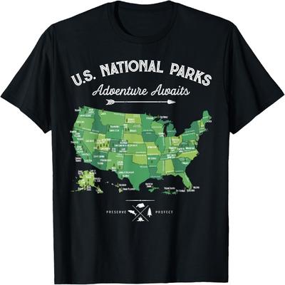 63 National Parks Map US Park Retro Vintage Camping Hiking T-Shirt(1)
