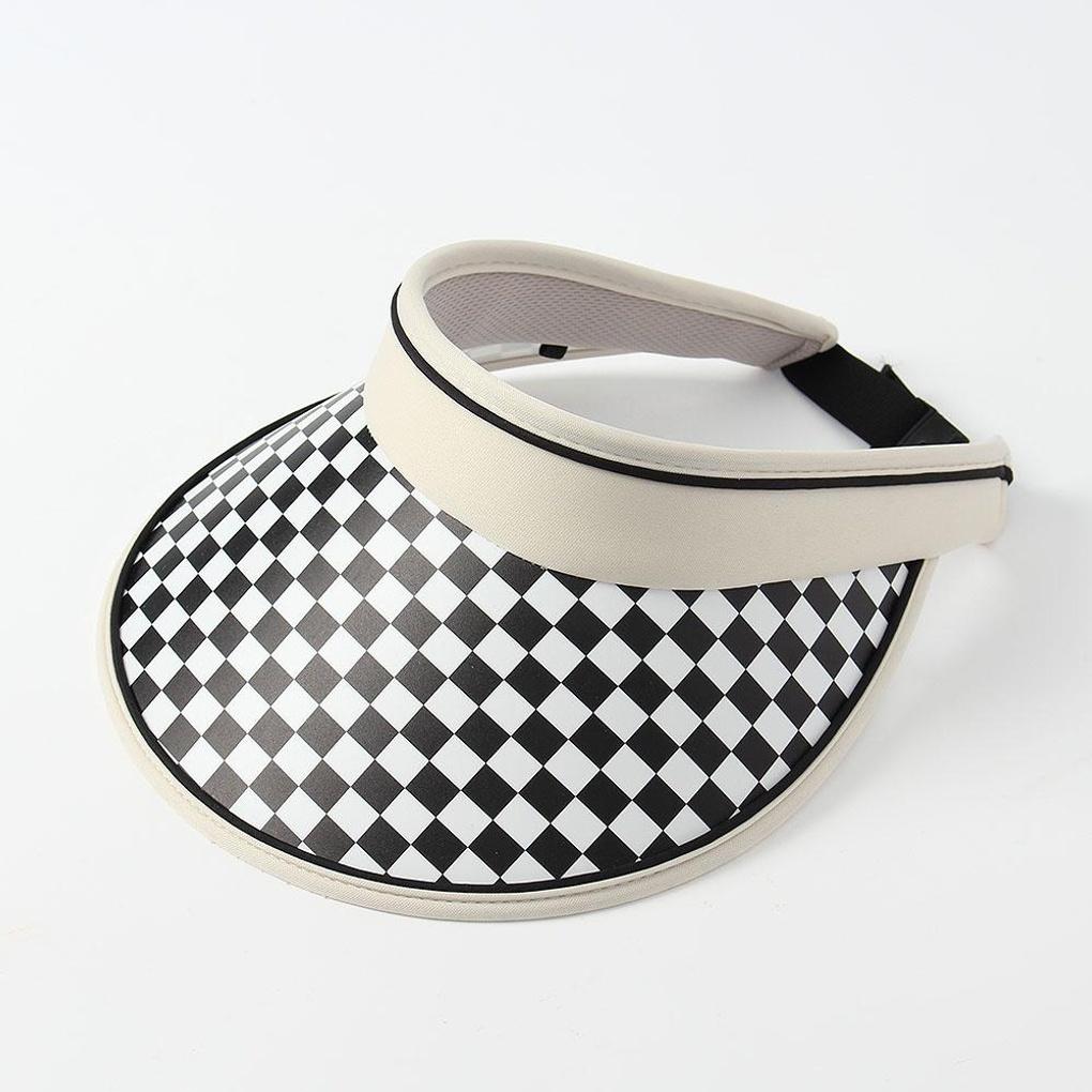 Checkered Sun Cap (White) Sun Shade Summer Hat