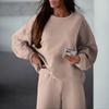 Women Solid Crew Neck Sweatshirt And Split Wide Leg Pants Tracksuit Two Piece Set
