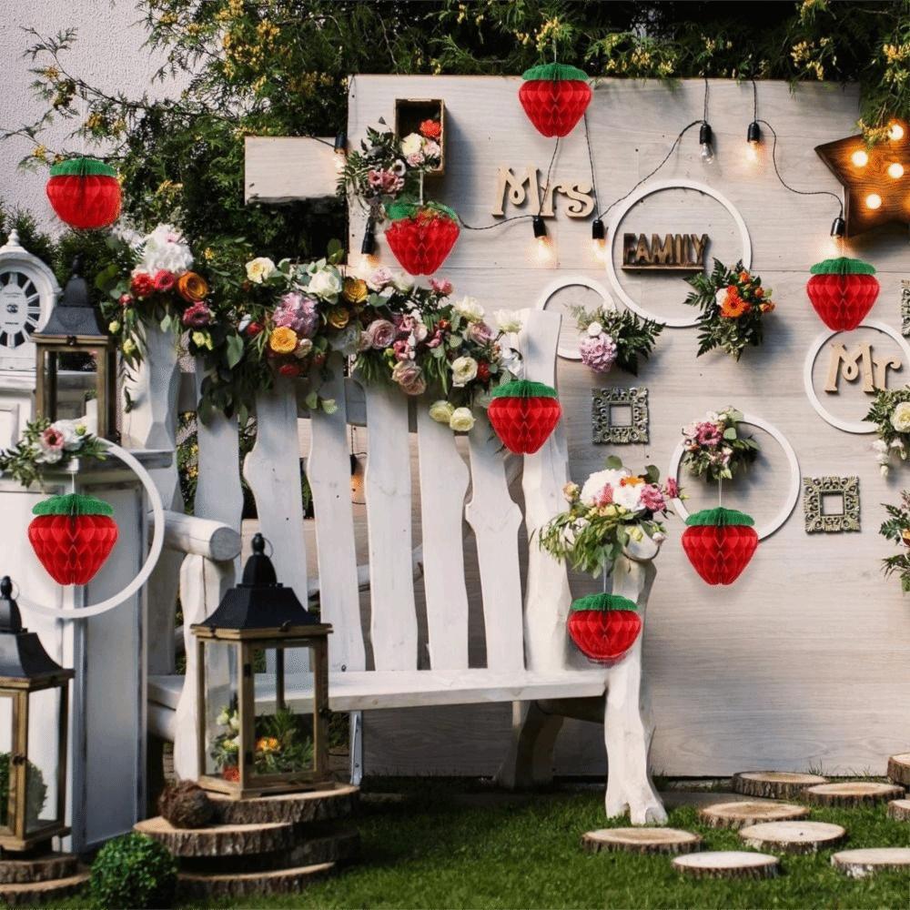 22PCS Red&Pink 3D Paper Flower Tissue Hanging Decoration Honeycomb Flower Paper  Wedding Festival