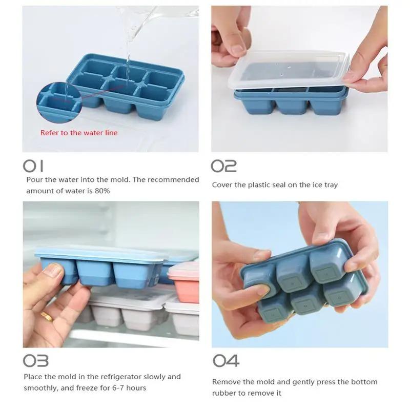 2pcs Practical Ice Cube Ice Box Frozen Mold Refrigerator Homemade Frozen Ice Box with Lid Silicone TikTok Hot Ice Cube