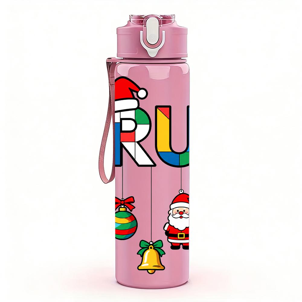 1PC Bruh Santa Bauble Festive Combination 750ml Color Plastic Water Bottle Leakproof Flip Straw Lid For Sports Office Home Use