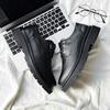 Men's leather shoes cowhide dress trendy shoes black versatile casual business Korean version trendy British Block engraved men's shoes