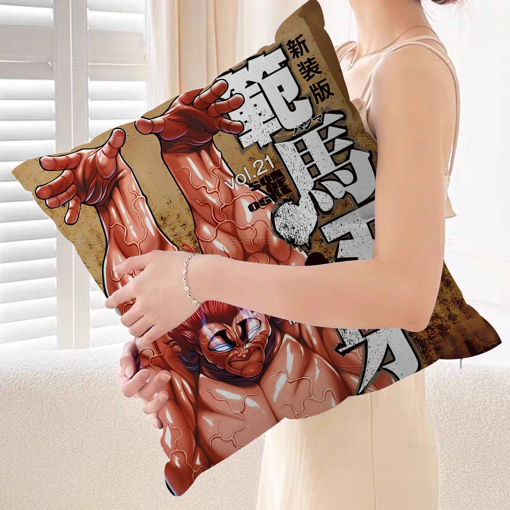 Anime Baki The Grappler Pillow Covers Cartoon Sofa Decorative Home Doublesided Printing Short Plush Cute Cushion Cover