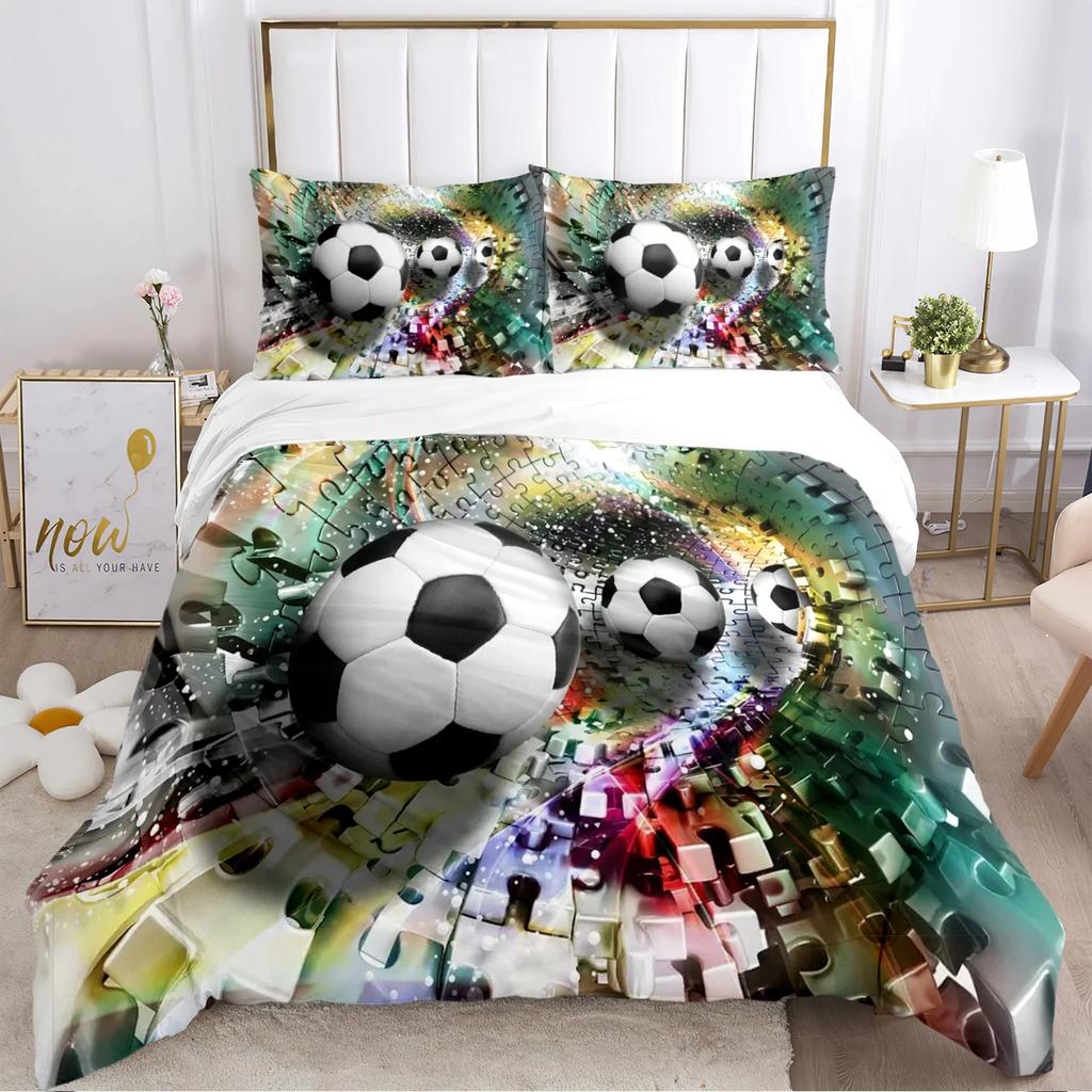 Fußball Bettbezug Set Weiche Bettdecke Bettwäschesets und Kissenbezüge für Jugendliche, Einzel-/Doppel-/Queen-/King Bettbezug Kissenbezug