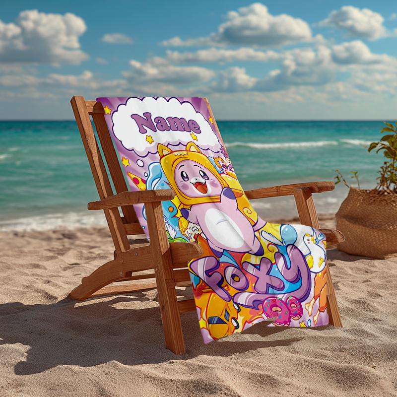 Custom Name Ultra-Soft Beach Towel with LankyBox Theme,Ideal for Pool - Camping, Diving - Perfect Travel Essential, Vibrant Beach Towel.