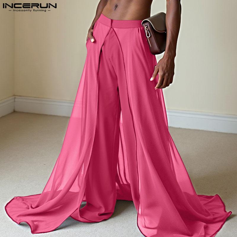 INCERUN Herren Elastischer Bund Doppellagig Patchwork Lässig Maxi Weitbein Hose