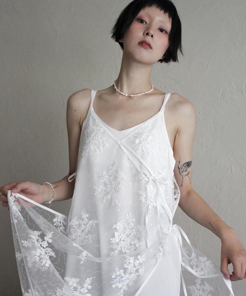 Rubati Sequin Lace Layered Dress _White