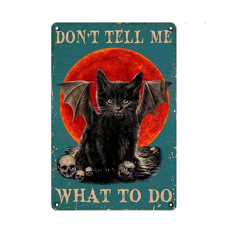 Black Cat Metal Sign Vintage Cattle Metal Plaque Tin Painting Art Poster Kitchen Decoration For Living Room Pet Shop Wall Decor