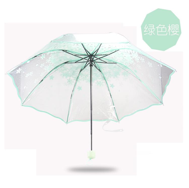 Transparent Summer Flower Folding Umbrella Triple Fold Apollo Cherry Blossom Umbrella