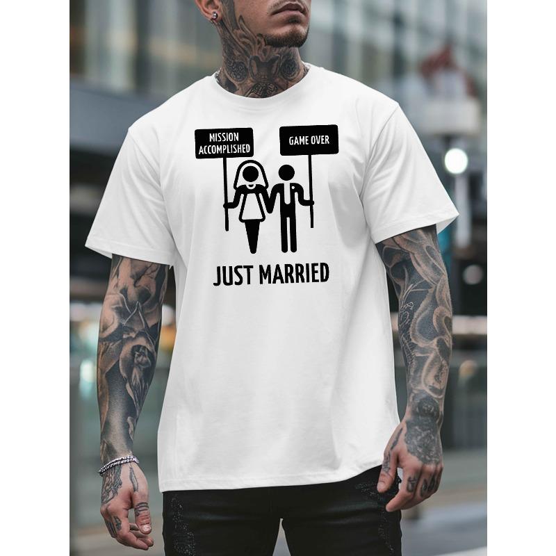 

European Size Mission Accomplished Game Over Just Married Graphic Men s T-Shirt - Humorous Wedding & Gamer Design, Lightweight Summer Short Sleeve S белый