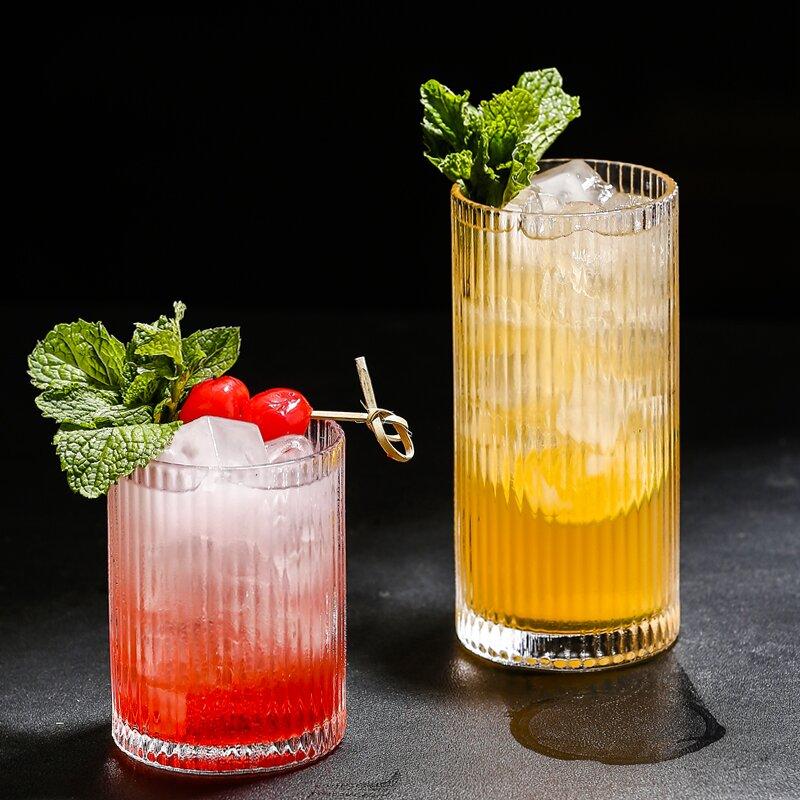 250ml/360ml Korean Style Cocktail Glass Art Design Juice Tea Cold Drink Cups Restaurant Iced Latte Coffee Cup Striped Glass Cup