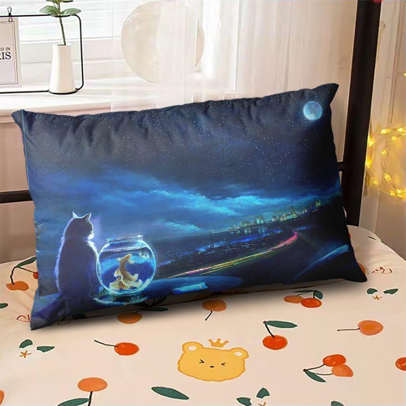 Starry Sky Sunset Sea Pillow,2D Night Scene Pillow Core and Case Set,Aesthetic Pillow for Student Dormitory