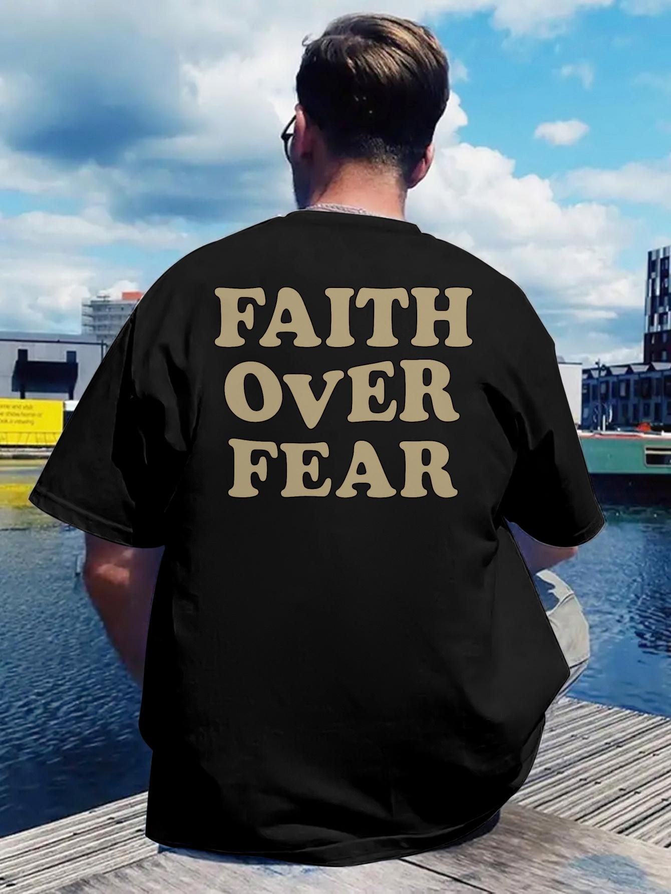 

Faith Over Fear Back Print T-shirt - White Tee with Bold Brown Lettering - Lightweight Summer Shirt for Casual M