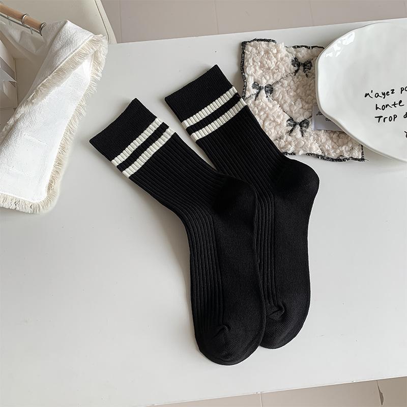 

Женские весенне-осенние махровые носки в рубчик с вышивкой и бантом 1 pair чёрный