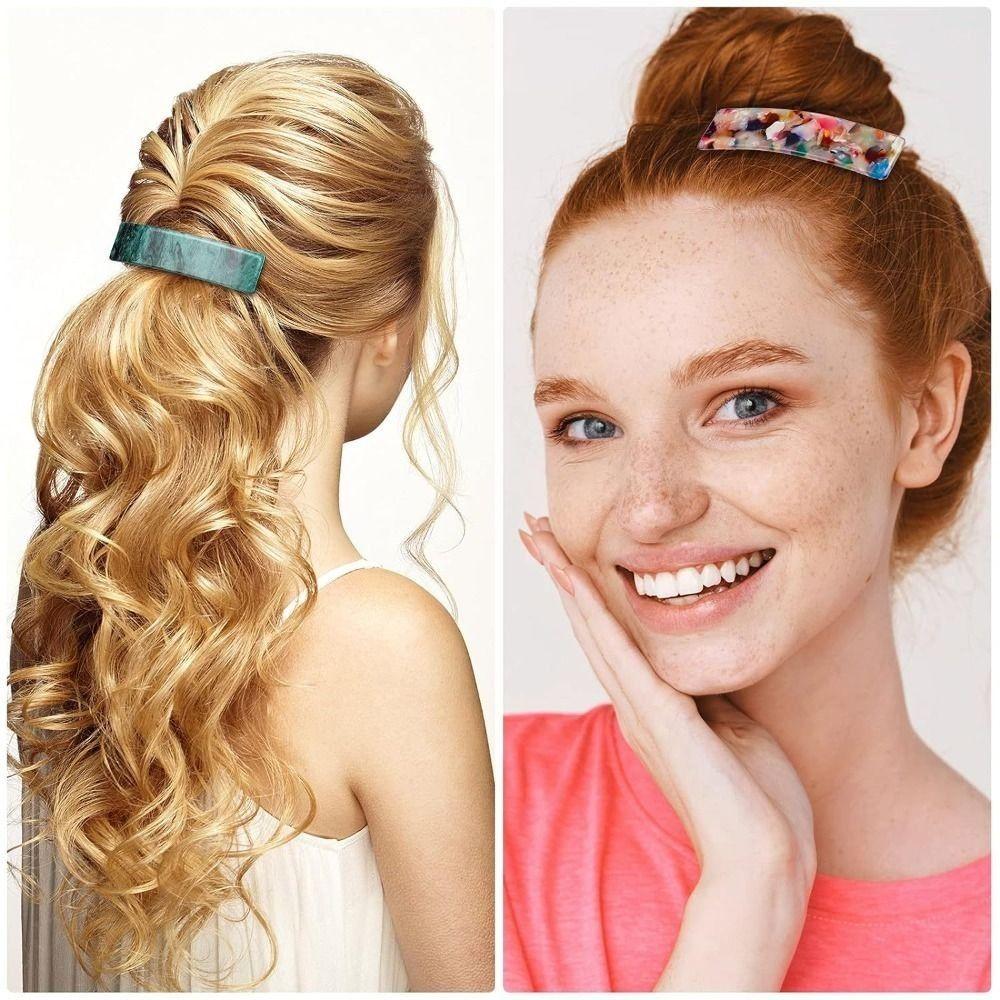 Automatic French Hair Barrettes Curved Rectangle Styling Resin Spring Hairpin