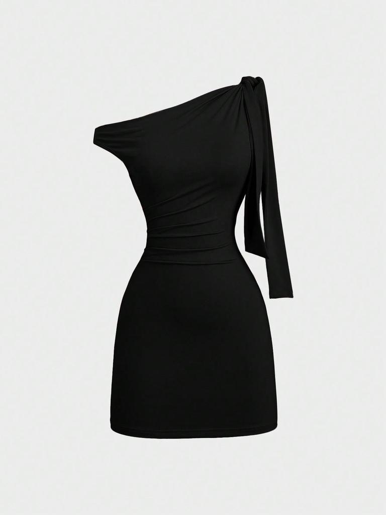 Damska Modna Sukienka Bodycon z Jednym Rękawem, Bez Rękawów, Łatana