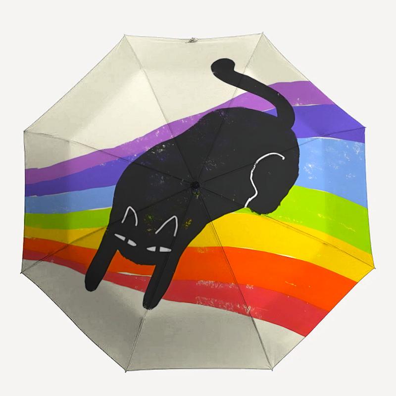 

1pc Rainbow Cat Automatic Open/close Umbrella, 8-Rib sturdy structure, Portable Travel Umbrella, Parties, Everyday Use, Outdoor Accessory, A