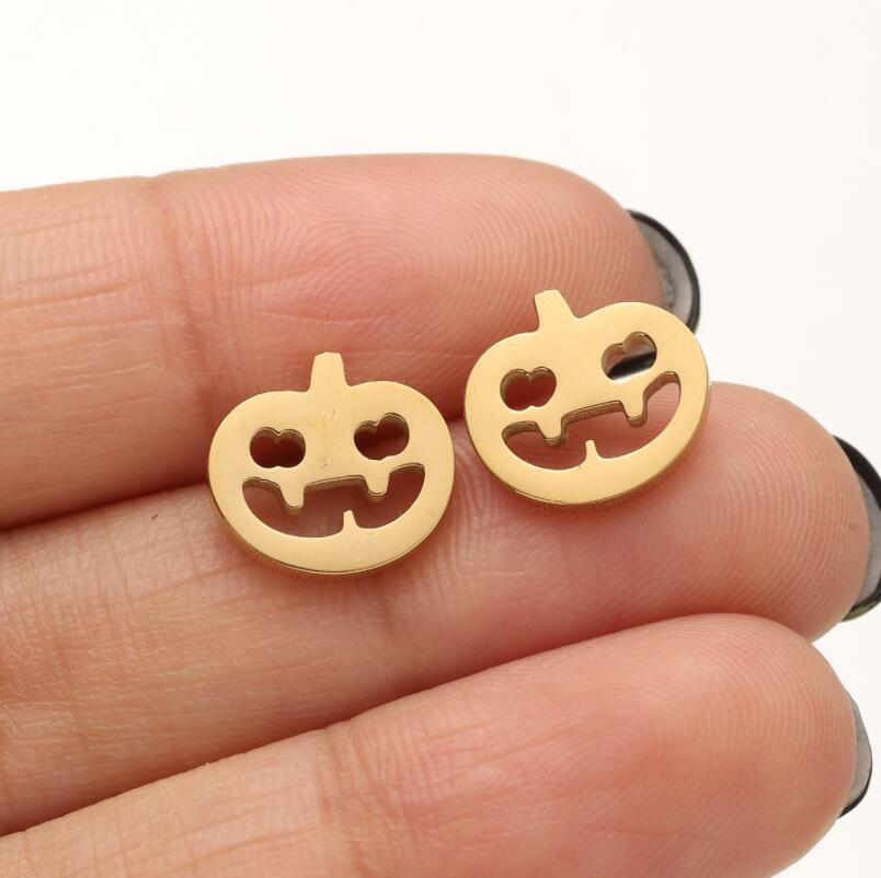 Halloween Asymmetrical Stainless Steel Pumpkin Skull Face Earrings