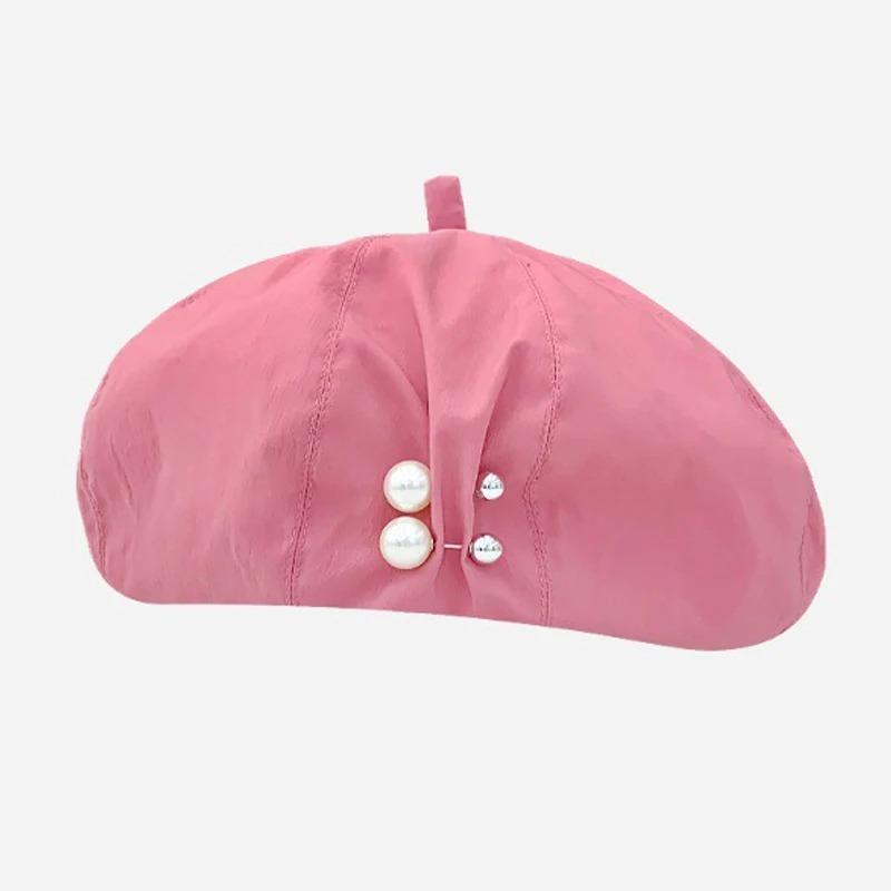 

Жемчужные береты для женщин и девочек, тонкая хлопковая однотонная восьмиугольная шляпа, корейская мода, универсальная кепка художника, женская кепка газетчика Grace 1pc ярко-розовый
