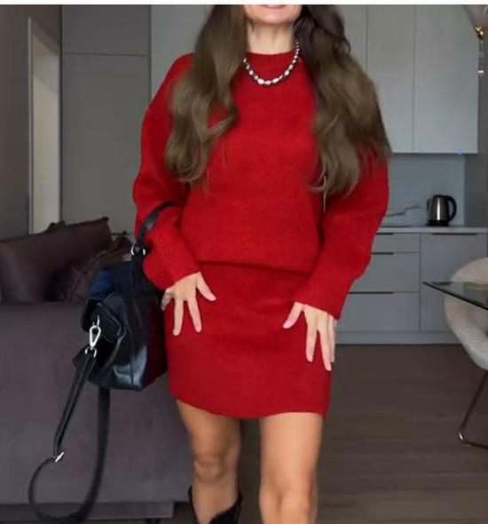 2024 Herbst Einfarbig Lässig College-Stil Gestrickter Pullover Rock Anzug für Damen