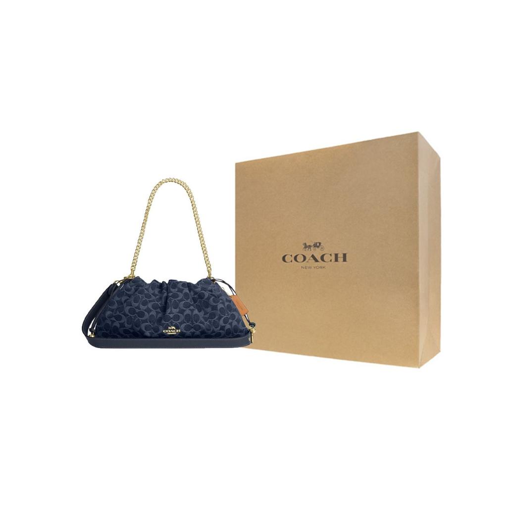 Coach Faye 38 Classic Monogram Logo Drawstring Closure Detachable Shoulder Strap Denim Tote Bag Large Women Tote Bag Indigo CDB97-IMTYV