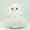 Cute Halloween Ghost Plush Toy Soft Stuffed Ghost Doll with Pink Bow and Black Horn Cartoon Figure Sofa Decor Holiday Gift for Kid and Halloween Party