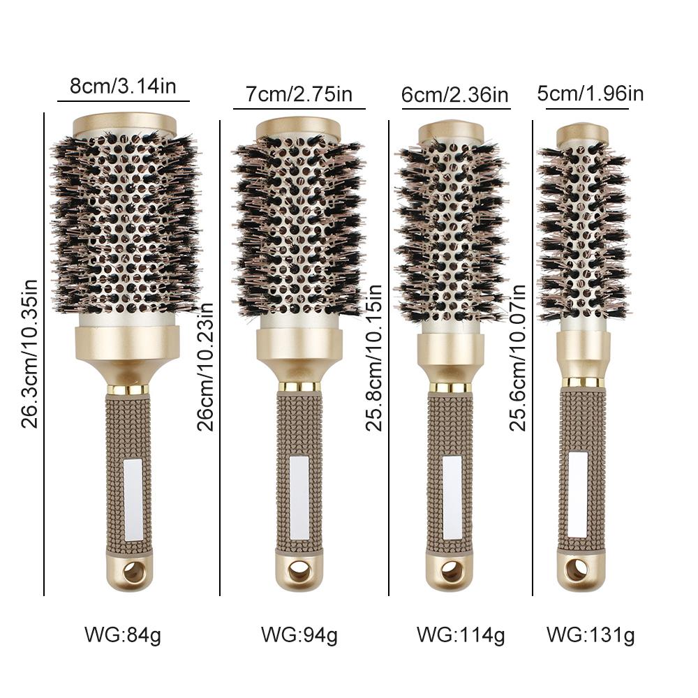 Nylon Roller Brush - Gold Non-Slip Handle, Curl Defining Barrel - Salon Home Styling  Hair Tools Curly Hair Products Barber Comb