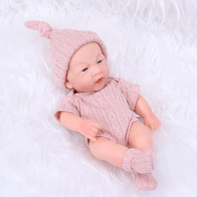 7.87 Inches Reborns Popular Pouting Cute Girl Doll with Knit Sweater Hat Soft Cuddle Doll for Toddler Birthday Gift