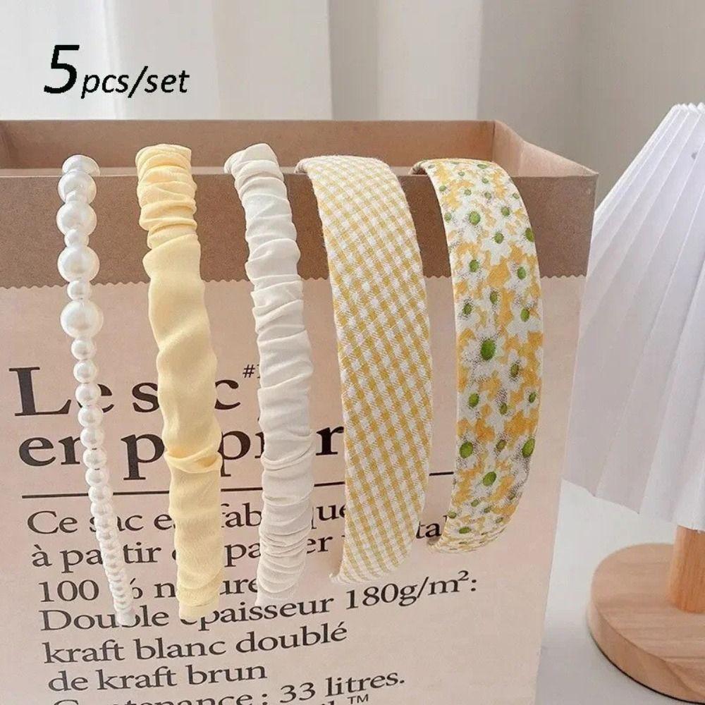 5/7Pcs Anti-slip Floral Plaid Hairband Sweet Cute Ladies Hair Accessories Use for Face Washing