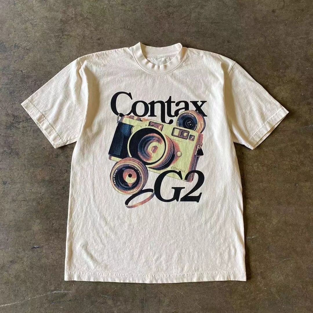 

100% Pure Cotton Summer New Loose Ukiyo-e Contax Niche Design Couple Short-sleeved Inst T-shirts 4XL