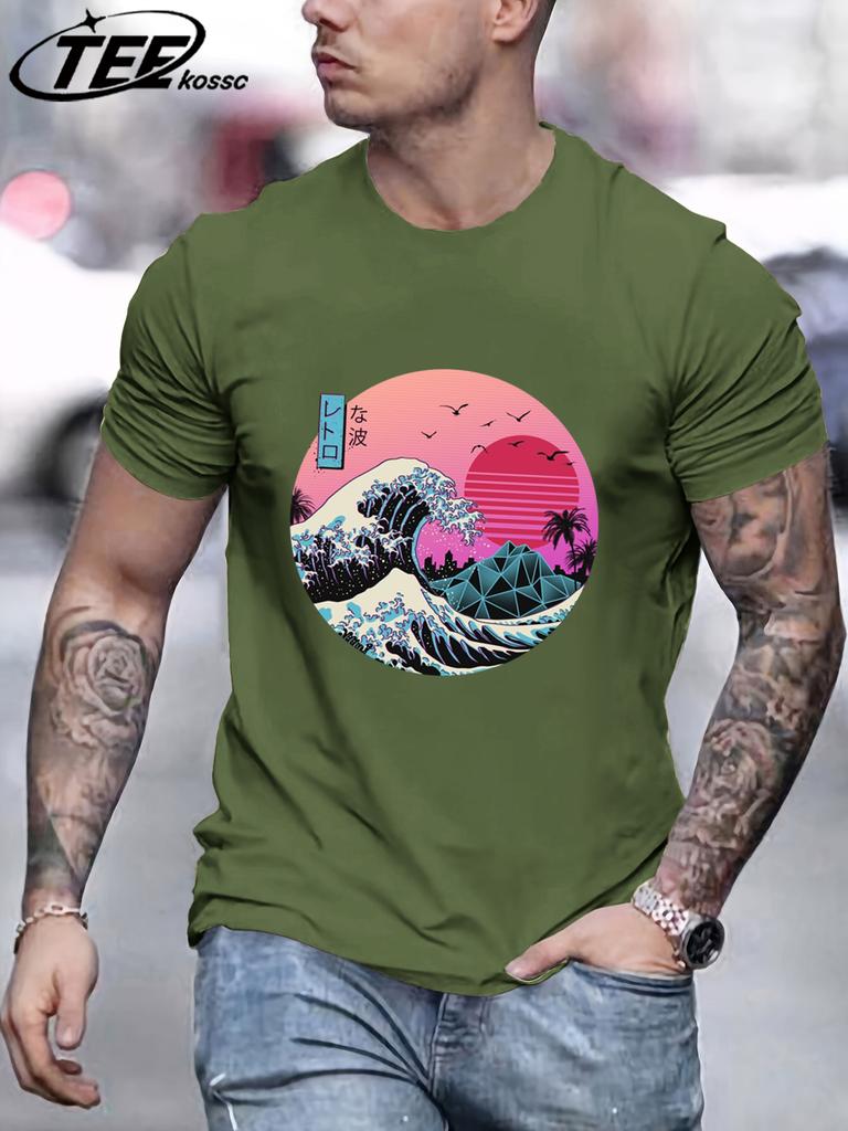 Tsunami And Sunset Are Both Beautiful Man TShirt Loose Cotton Retro Tee Trendy ONeck Short Sleeve Fashion Summer Casual Top
