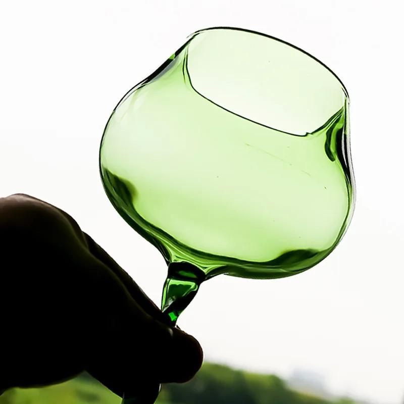 Green Vintage Crystal Glass Wine Goblet Creative Home Use Wine Glasses Cocktail Glasses Green Spiral Cup Stem Barware