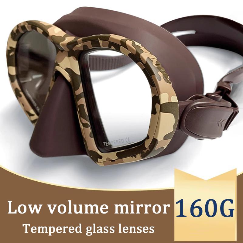 

Камуфляжна професійна маска для підводного плавання з низьким об’ємом, водонепроникна та протитуманна маска для глибокого занурення з загартованим склом 160 г